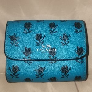 Coach small wallet, floral teal print